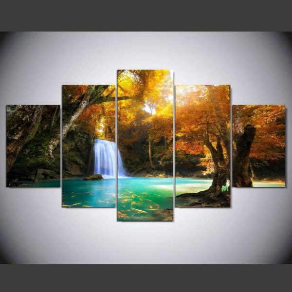 Landscape For Bedroom Beautiful Waterfall - Nature 5 Panel Canvas Art Wall Decor