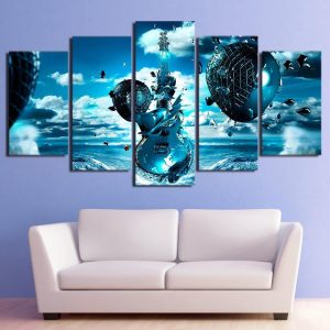 Landscape Frozen Guitar Clouds - Music 5 Panel Canvas Art Wall Decor