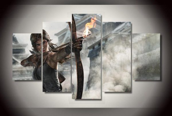 Lara Croft Game Art - Gaming 5 Panel Canvas Art Wall Decor