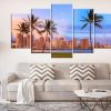 Large Waikiki Honolulu Cityscape - Nature 5 Panel Canvas Art Wall Decor