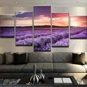 Lavender Field 1 - Nature 5 Panel Canvas Art Wall Decor