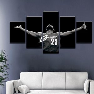 Lebron James 23 Of Cleveland Cavaliers Team Basketball - 5 Panel Canvas Art Wall Decor