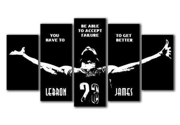 Lebron James Basketball Star Black Banner Quotes Celebrity - 5 Panel Canvas Art Wall Decor