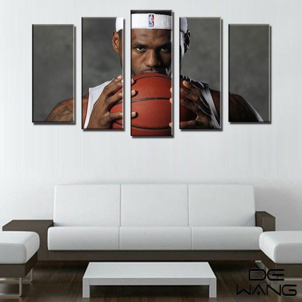 Lebron James Holding Ball Basketball - 5 Panel Canvas Art Wall Decor