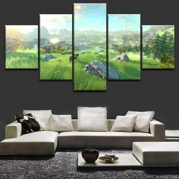 Legend Of Zelda Landscape 2 Gaming - 5 Panel Canvas Art Wall Decor