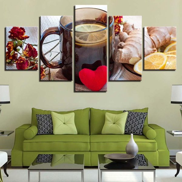 Lemon Tea 3 - Kitchen 5 Panel Canvas Art Wall Decor