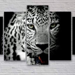 Leopard Cat - Animal 5 Panel Canvas Art Wall Decor