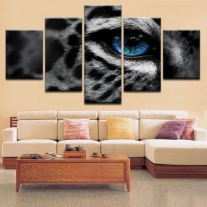 Leopard Eye - Animal 5 Panel Canvas Art Wall Decor