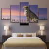 Leopard Sunset Glow - Animal 5 Panel Canvas Art Wall Decor