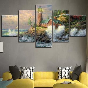 Lighthouse 1 - Ocean 5 Panel Canvas Art Wall Decor