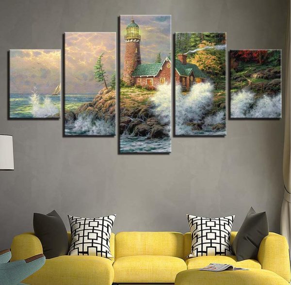 Lighthouse 1 - Ocean 5 Panel Canvas Art Wall Decor