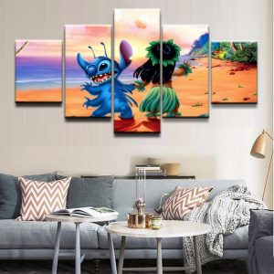 Lilo & Stitch On The Beach Movie - 5 Panel Canvas Art Wall Decor