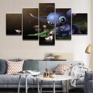 Lilo & Stitch With The Ducklings Movie - 5 Panel Canvas Art Wall Decor