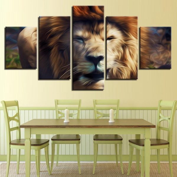 Lion 1 - Animal 5 Panel Canvas Art Wall Decor