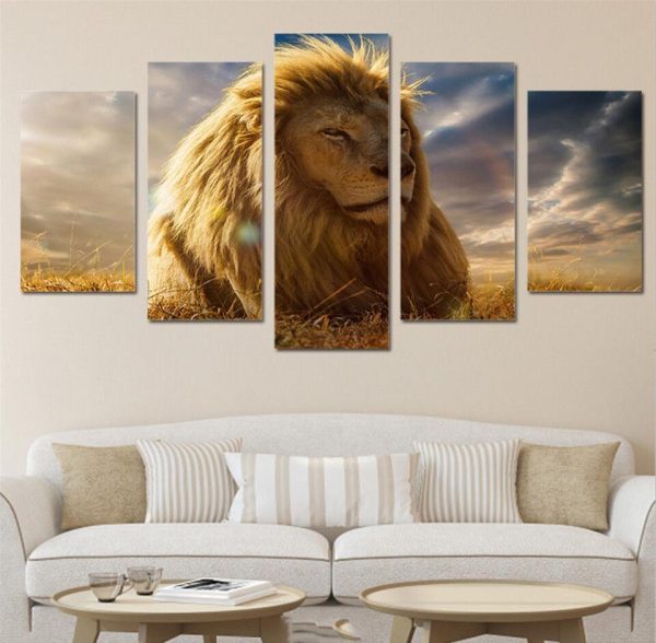 Lion 41 - Animal 5 Panel Canvas Art Wall Decor