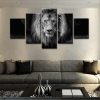 Lion Black And White Modern Animal - 5 Panel Canvas Art Wall Decor