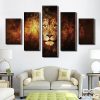 Lion In The Fire - Animal 5 Panel Canvas Art Wall Decor