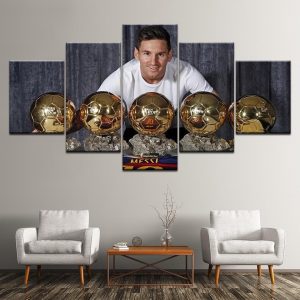 Lionel Messi 5 Golden Globe Award Soccer - 5 Panel Canvas Art Wall Decor