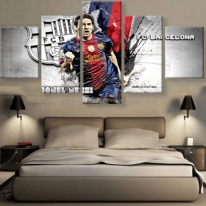 Lionel Messi Barcelona Soccer Celebrity - 5 Panel Canvas Art Wall Decor