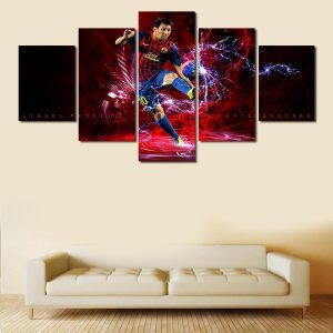 Lionel Messi Thunder Logo Soccer - 5 Panel Canvas Art Wall Decor