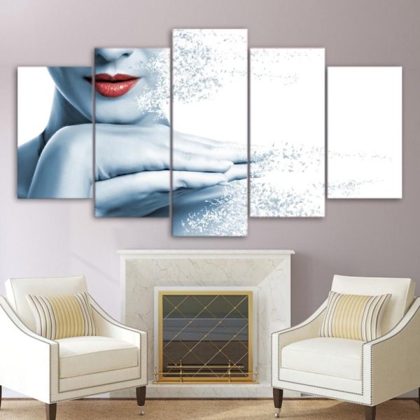 Lips Woman Disintegrating - Abstract 5 Panel Canvas Art Wall Decor