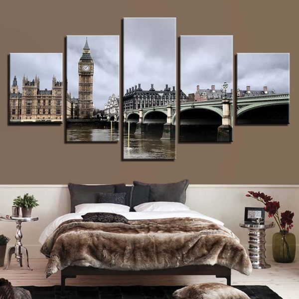 London Big Ben 2 - Nature 5 Panel Canvas Art Wall Decor