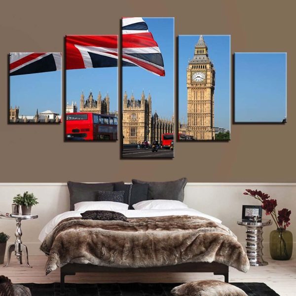 London Big Ben 3 - Nature 5 Panel Canvas Art Wall Decor