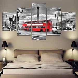 London Bus 1 - Automative 5 Panel Canvas Art Wall Decor