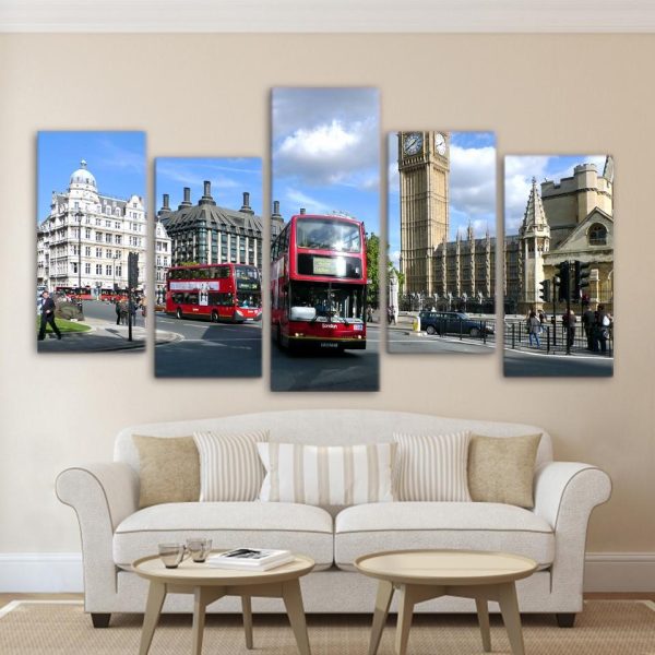 London City Bus - Automative 5 Panel Canvas Art Wall Decor