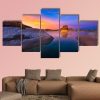 Lone Rock Beach At Sunset Calm Lake Powell Utah Nature - 5 Panel Canvas Art Wall Decor