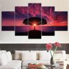 Lone Tree On Bluff At Sunset - Nature 5 Panel Canvas Art Wall Decor