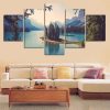 Long Tail Boat And The Lake - Nature 5 Panel Canvas Art Wall Decor