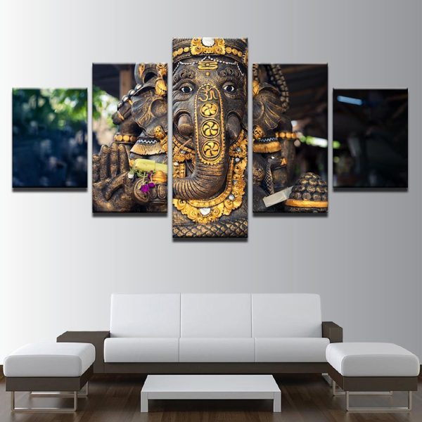 Lord Ganesha Elephant God Ganapati - Religion 5 Panel Canvas Art Wall Decor