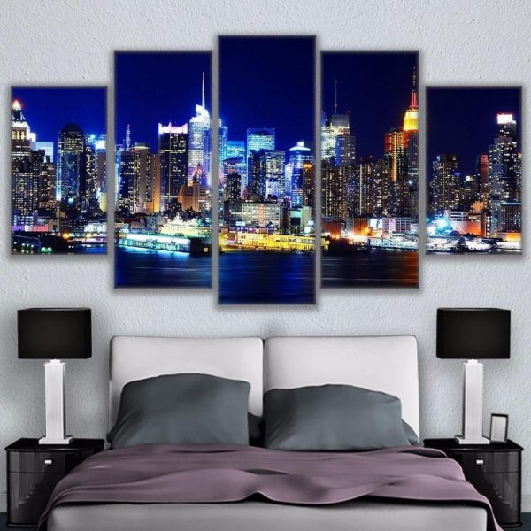 Los Angeles City Nightscape - Nature 5 Panel Canvas Art Wall Decor