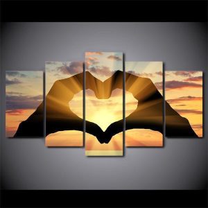 Love Hands Sunset Together Shape Of Heart Sunset Gulf Nature - 5 Panel Canvas Art Wall Decor