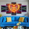 Love Heart Fire Sparks - Abstract 5 Panel Canvas Art Wall Decor