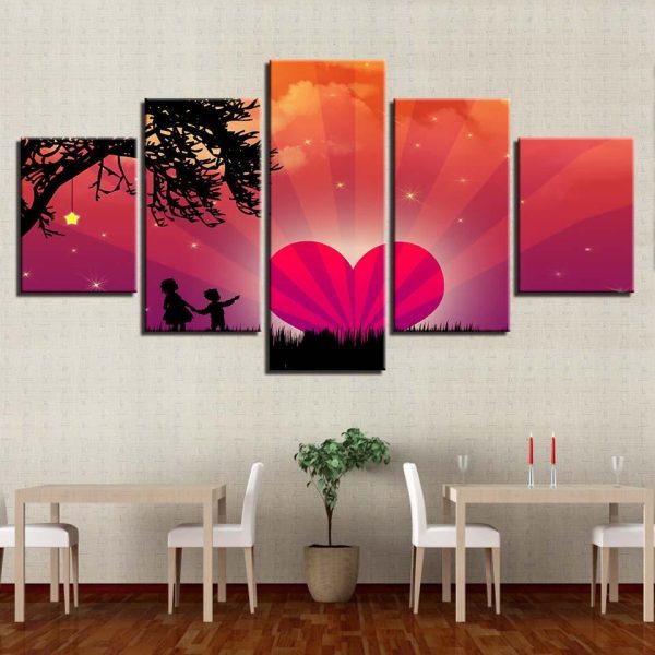 Love Heart Wings 1 - Nature 5 Panel Canvas Art Wall Decor