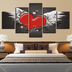 Love Heart Wings 2 - Nature 5 Panel Canvas Art Wall Decor