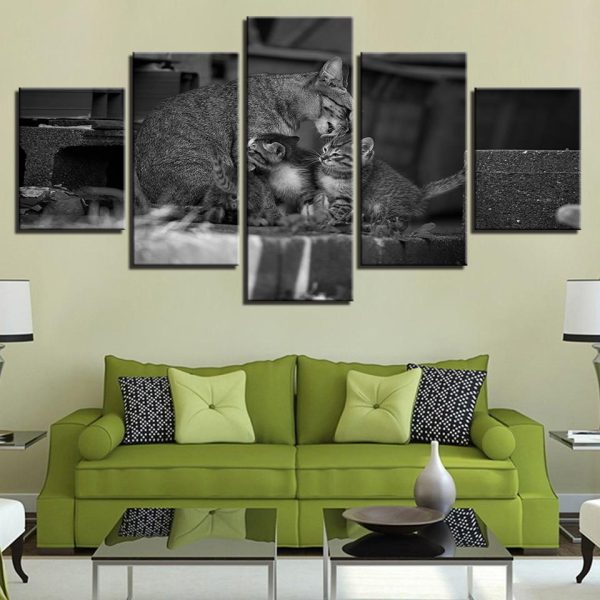 Lovely Cats Family - Animal 5 Panel Canvas Art Wall Decor