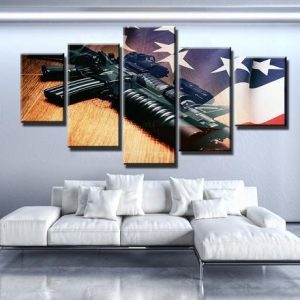 Machine Gun Freedom - Army 5 Panel Canvas Art Wall Decor