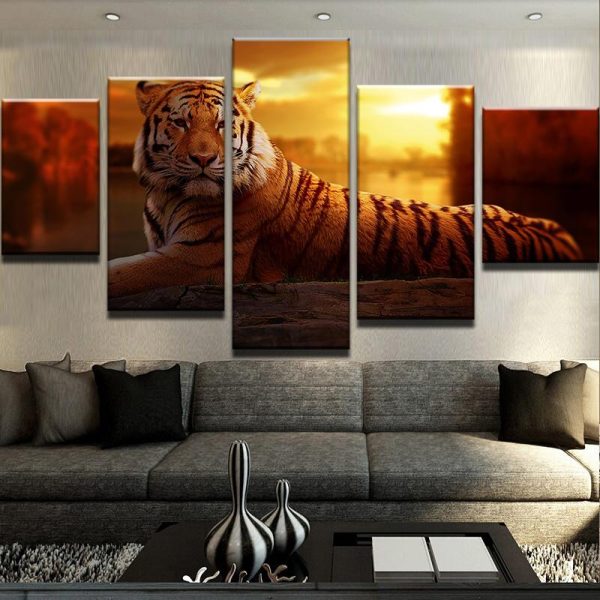 Majestic Tiger - Animal 5 Panel Canvas Art Wall Decor