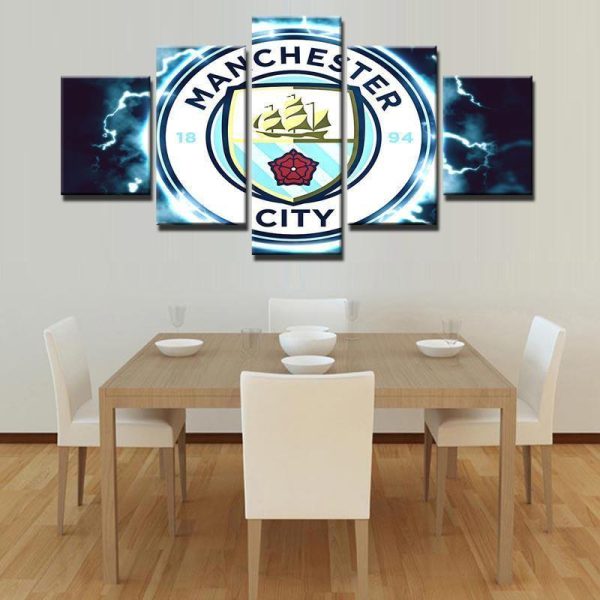 Manchester City Thunder Logo Soccer - 5 Panel Canvas Art Wall Decor