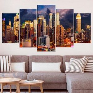 Manhattan New York Large - Nature 5 Panel Canvas Art Wall Decor