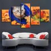 Maple Leaf And Animal Lovely Cats - Animal 5 Panel Canvas Art Wall Decor