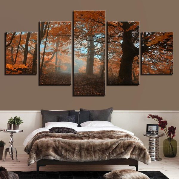 Maple Tree Forest - Nature 5 Panel Canvas Art Wall Decor