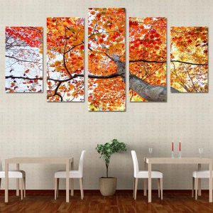 Maple Tree Red Yellow Leave - Nature 5 Panel Canvas Art Wall Decor