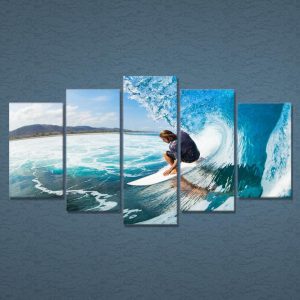 Men Water Wet Surf - Sport 5 Panel Canvas Art Wall Decor