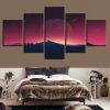 Meteor Tree Moon And Animal Wolf Howling - Nature 5 Panel Canvas Art Wall Decor