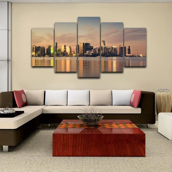 Miami City Florida - Nature 5 Panel Canvas Art Wall Decor