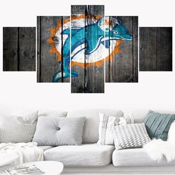 Miami Dolphins Logo Poster 2 Football - 5 Panel Canvas Art Wall Decor